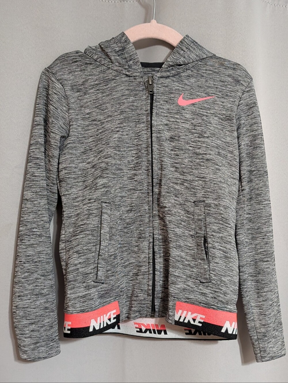 Nike Dri-FIT Grey Heather Sports Jacket with Pink Band